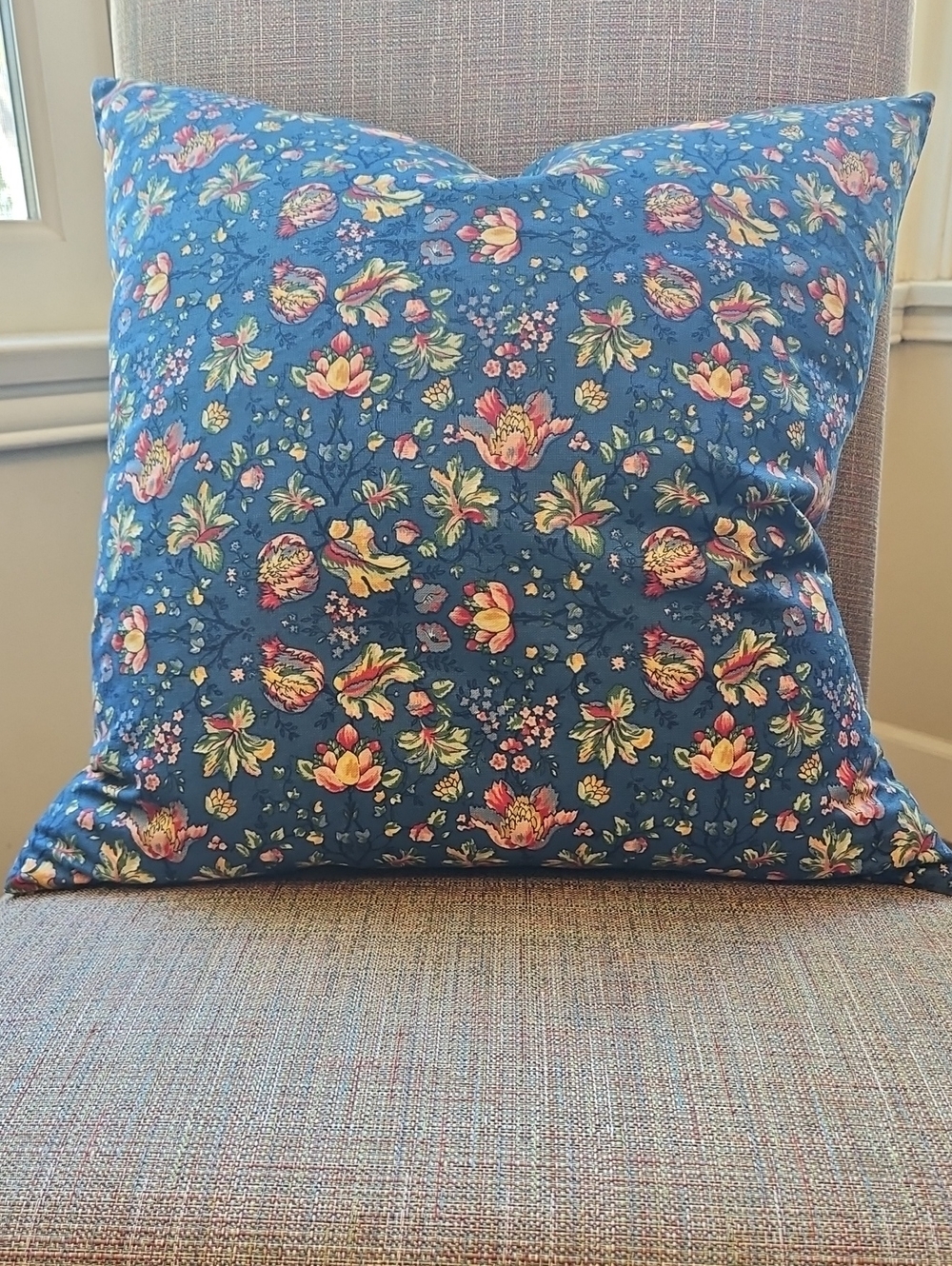 Blue Floral Accent Pillow - Hand Made